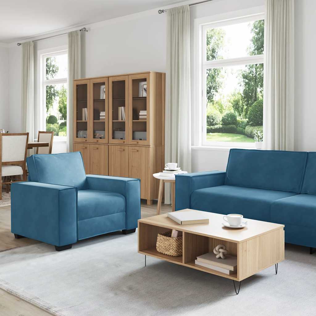 3-delige Loungeset met kussens fluweel blauw – afbeelding 3