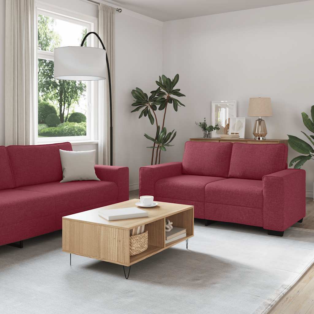 3-delige Loungeset met kussens stof wijnrood – afbeelding 1
