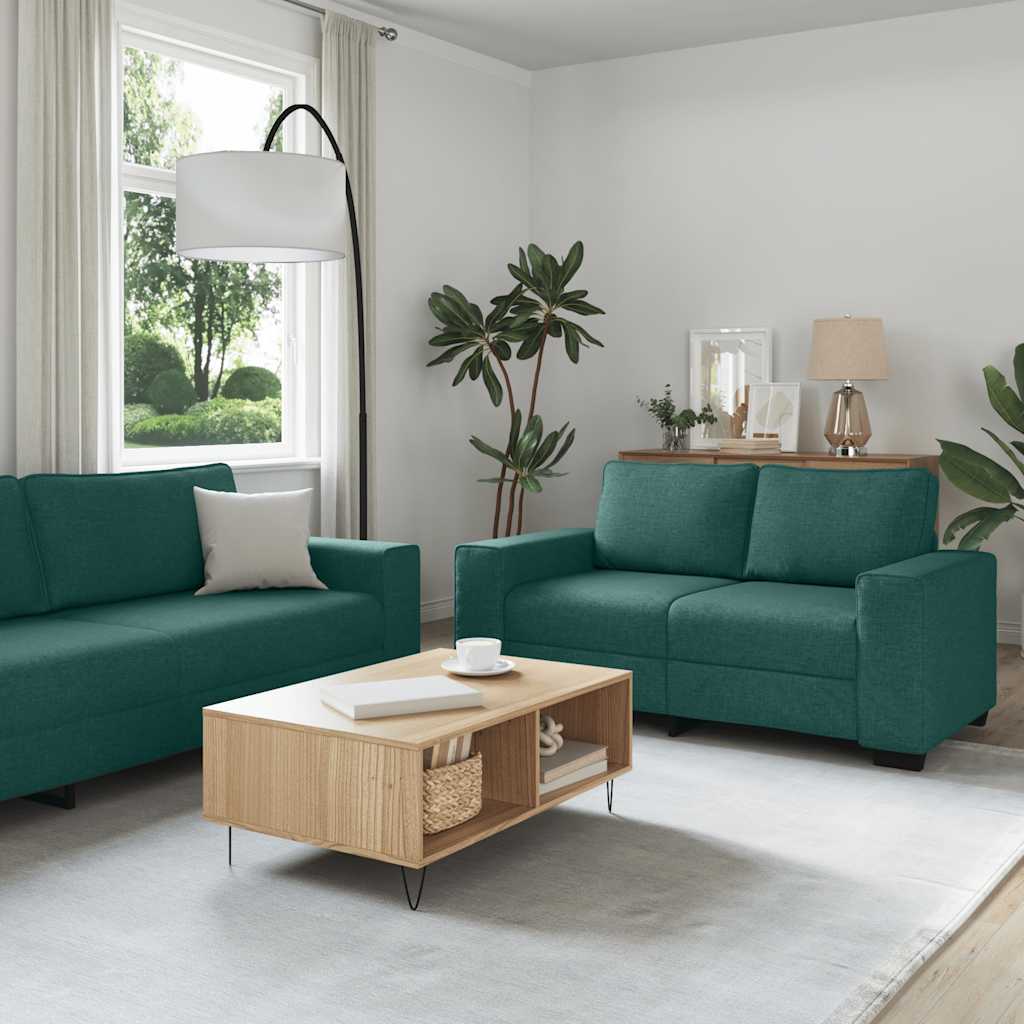 3-delige Loungeset met kussens stof donkergroen – afbeelding 1