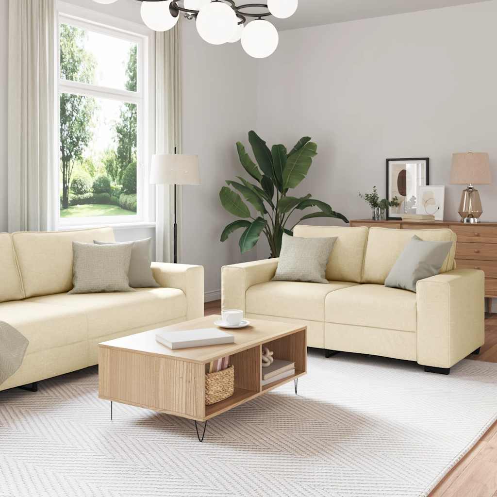 3-delige Loungeset met kussens stof crèmekleurig – afbeelding 1