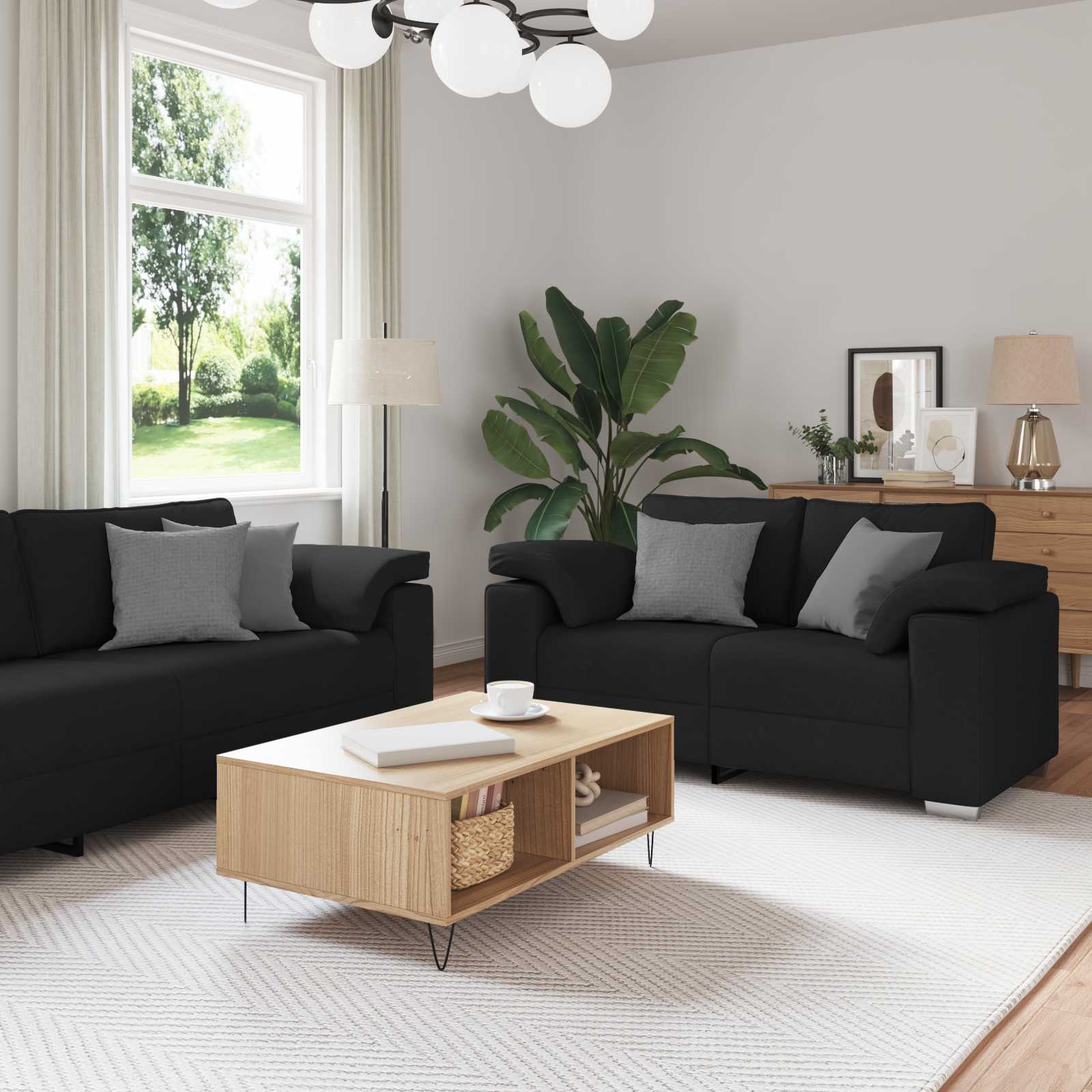 Bank 3 pcs Zwart 219 x 80 x 82 cm Linnen-mix stof