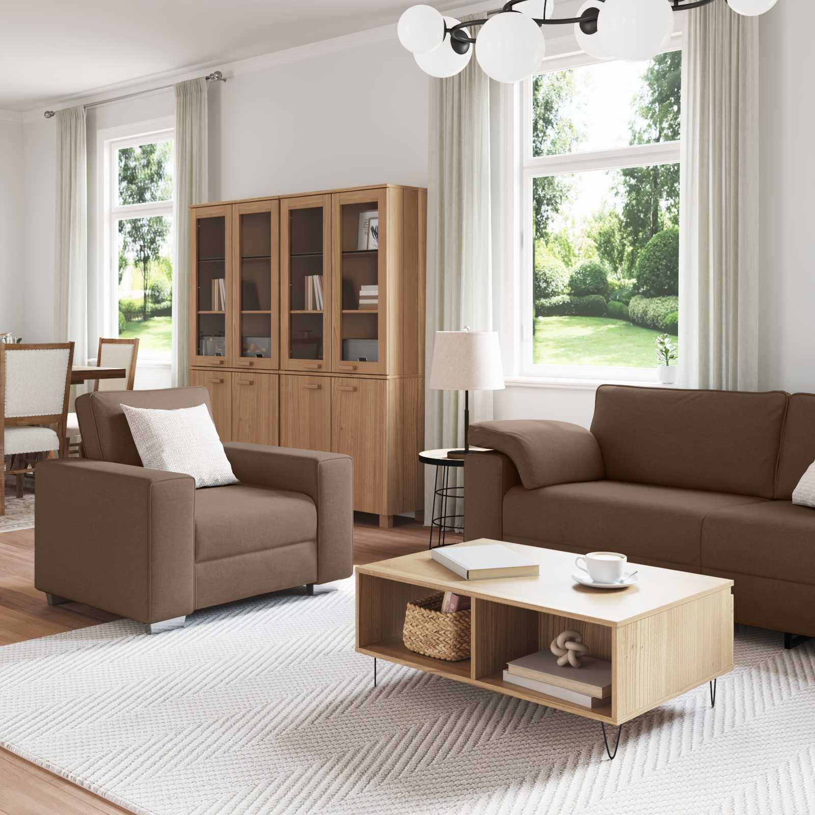 Bank 3 pcs Bruin 219 x 80 x 82 cm Linnen-mix stof – afbeelding 3