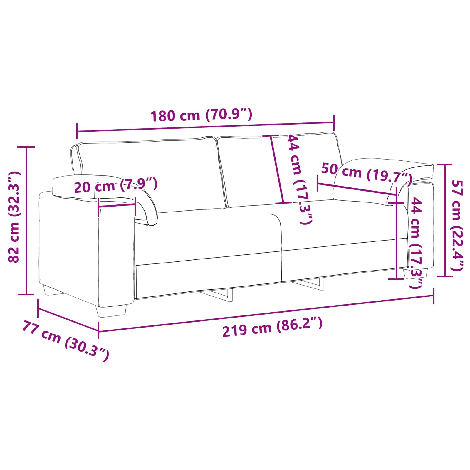 Bank 3 pcs Crème 219 x 80 x 82 cm Linnen-mix stof – afbeelding 12