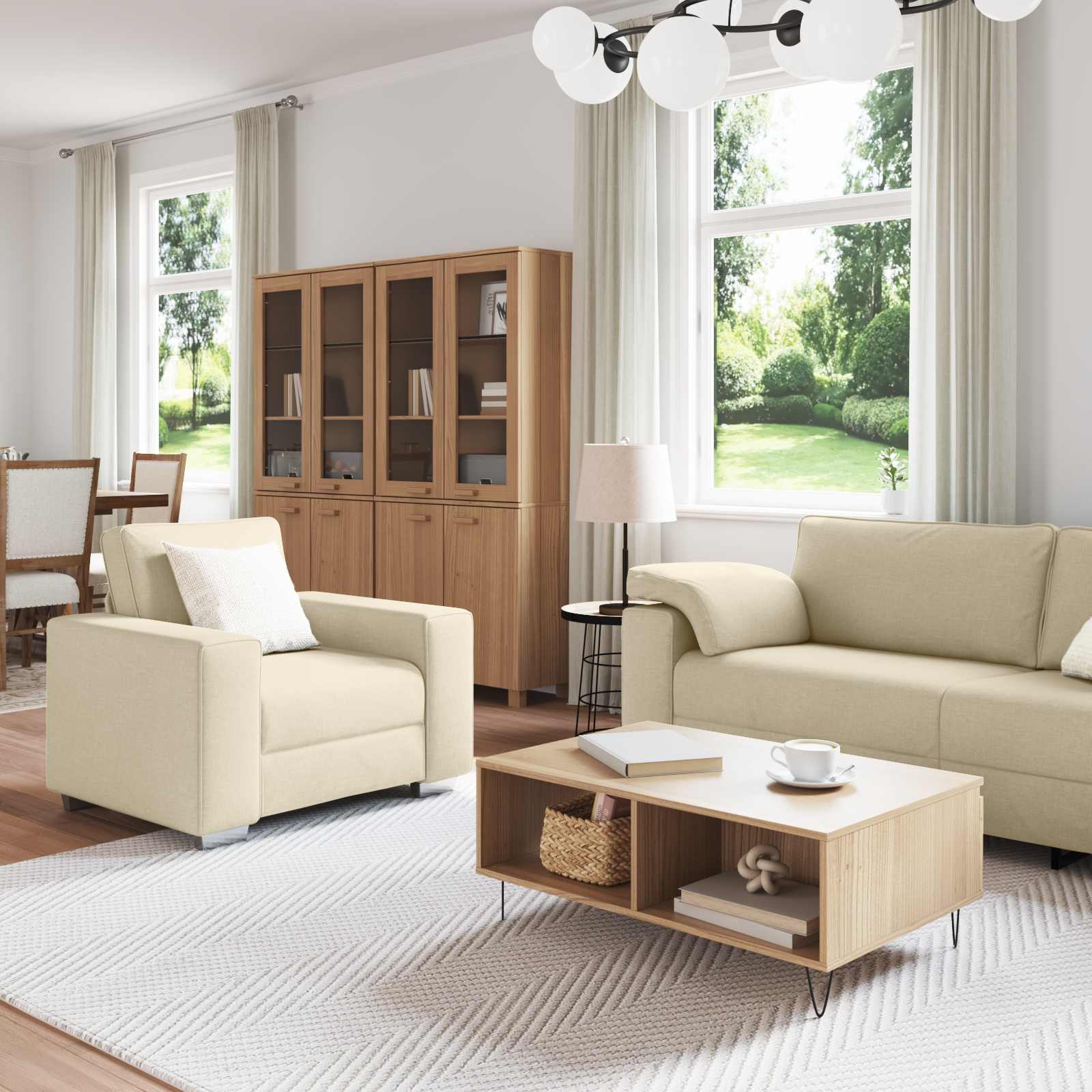 Bank 3 pcs Crème 219 x 80 x 82 cm Linnen-mix stof – afbeelding 3
