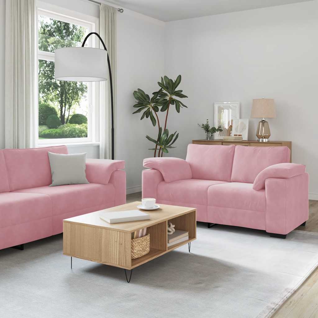 3-delige Loungeset met kussens fluweel roze – afbeelding 1