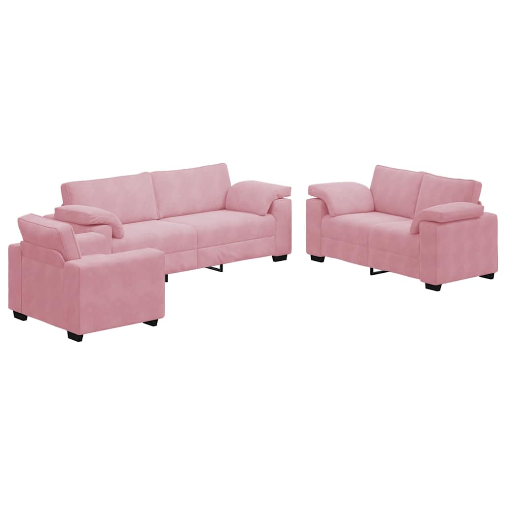 3-delige Loungeset met kussens fluweel roze – afbeelding 2