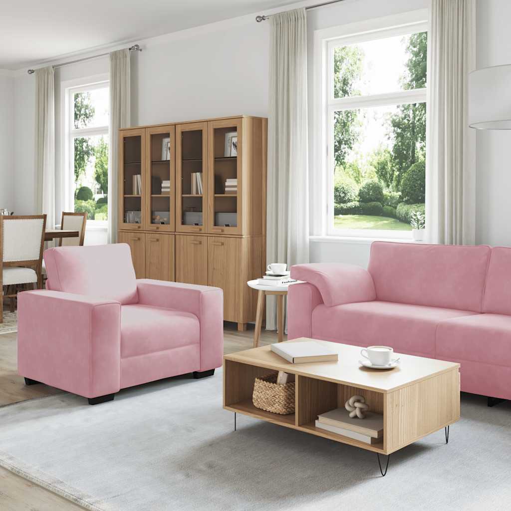 3-delige Loungeset met kussens fluweel roze – afbeelding 3