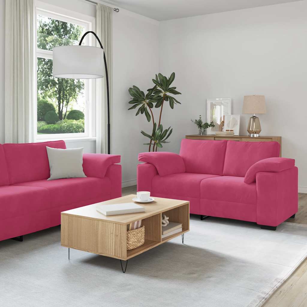 3-delige Loungeset met kussens fluweel wijnrood – afbeelding 1