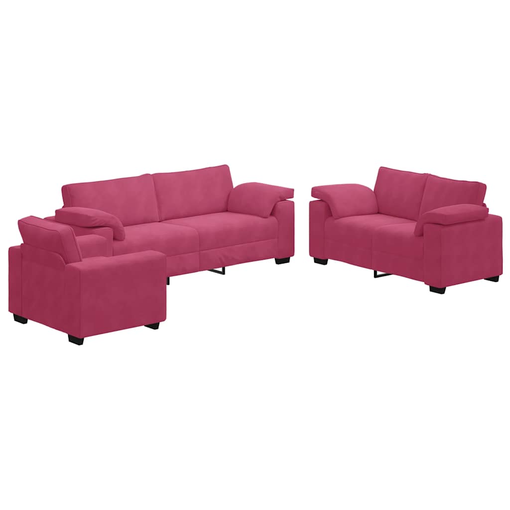 3-delige Loungeset met kussens fluweel wijnrood – afbeelding 2
