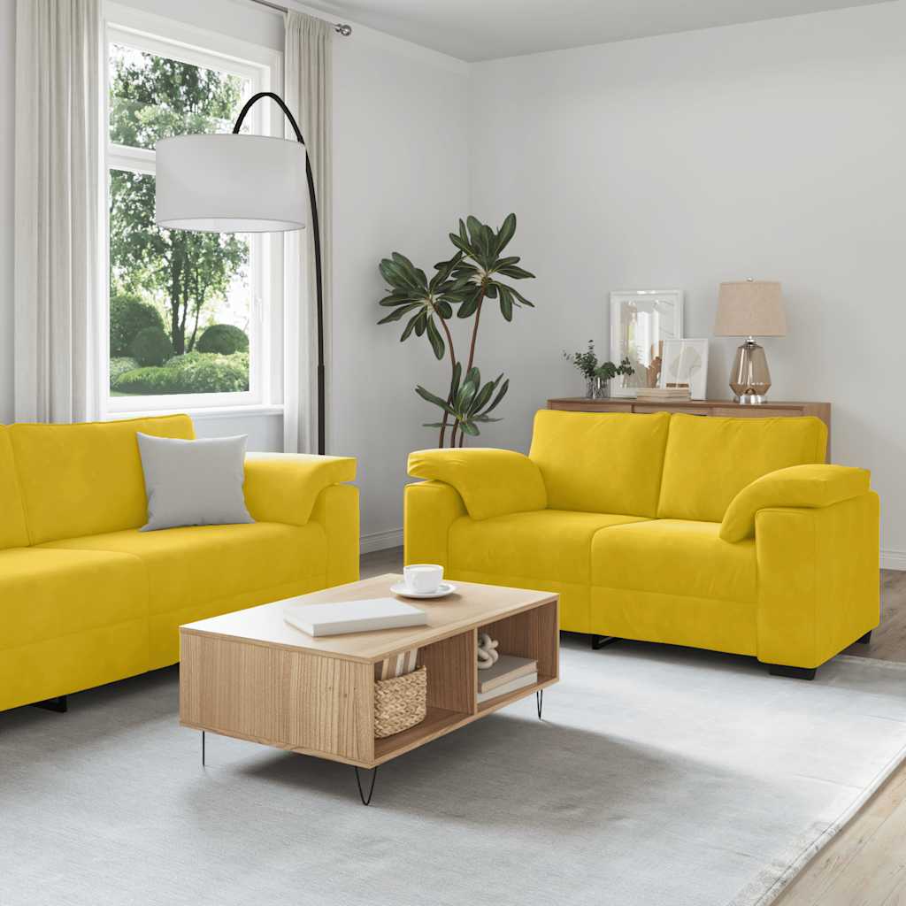 3-delige Loungeset met kussens fluweel geel – afbeelding 1