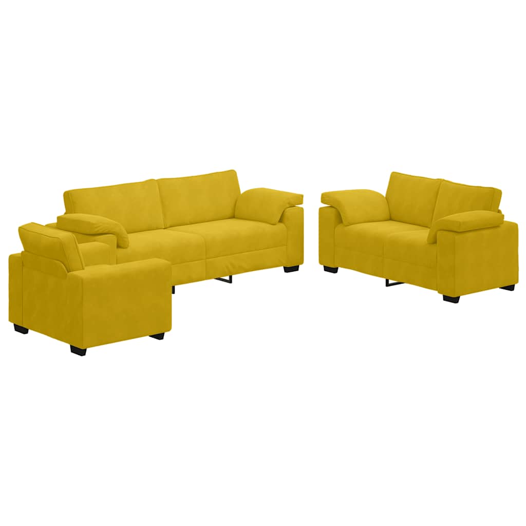 3-delige Loungeset met kussens fluweel geel – afbeelding 2