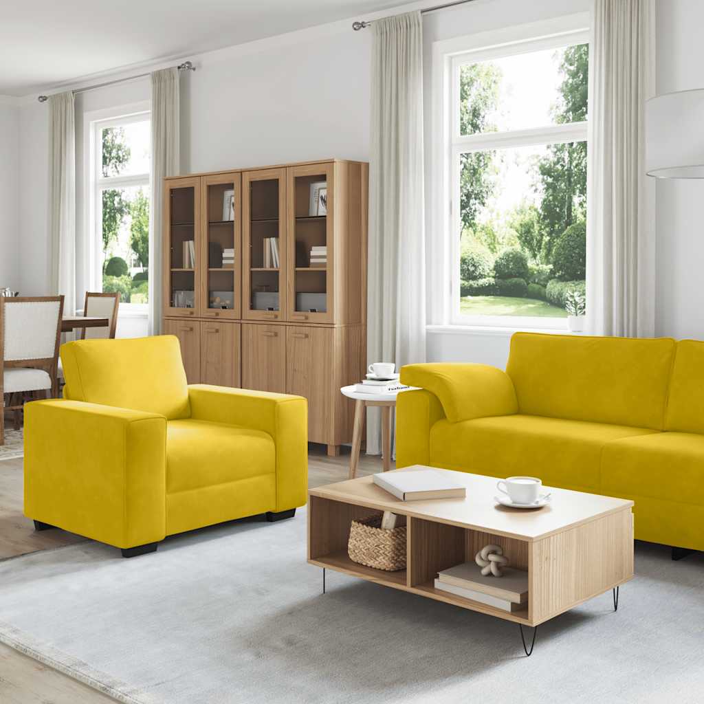 3-delige Loungeset met kussens fluweel geel – afbeelding 3