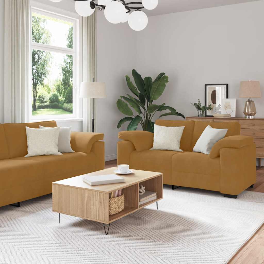 3-delige Loungeset met kussens fluweel bruin – afbeelding 1