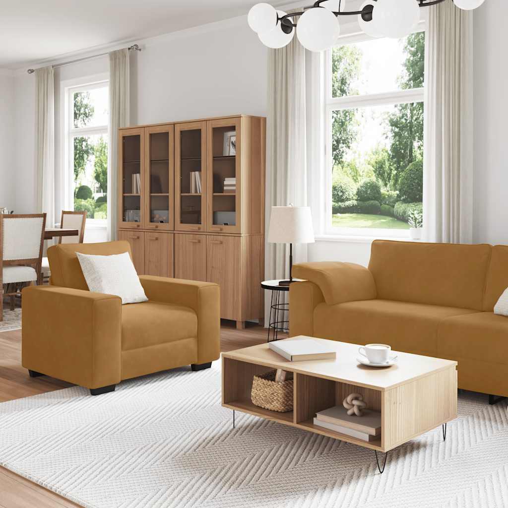 3-delige Loungeset met kussens fluweel bruin – afbeelding 3