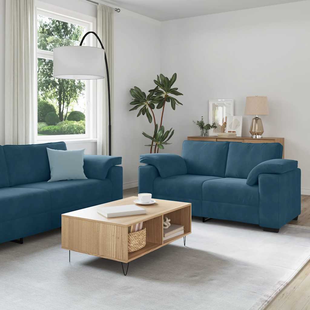 3-delige Loungeset met kussens fluweel blauw – afbeelding 1