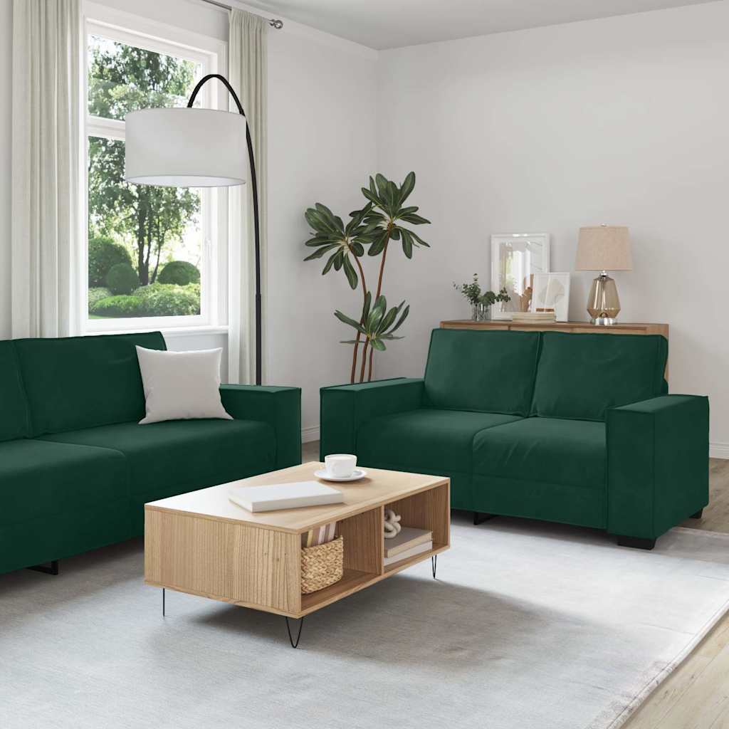 2-delige Loungeset met kussens fluweel donkergroen – afbeelding 1