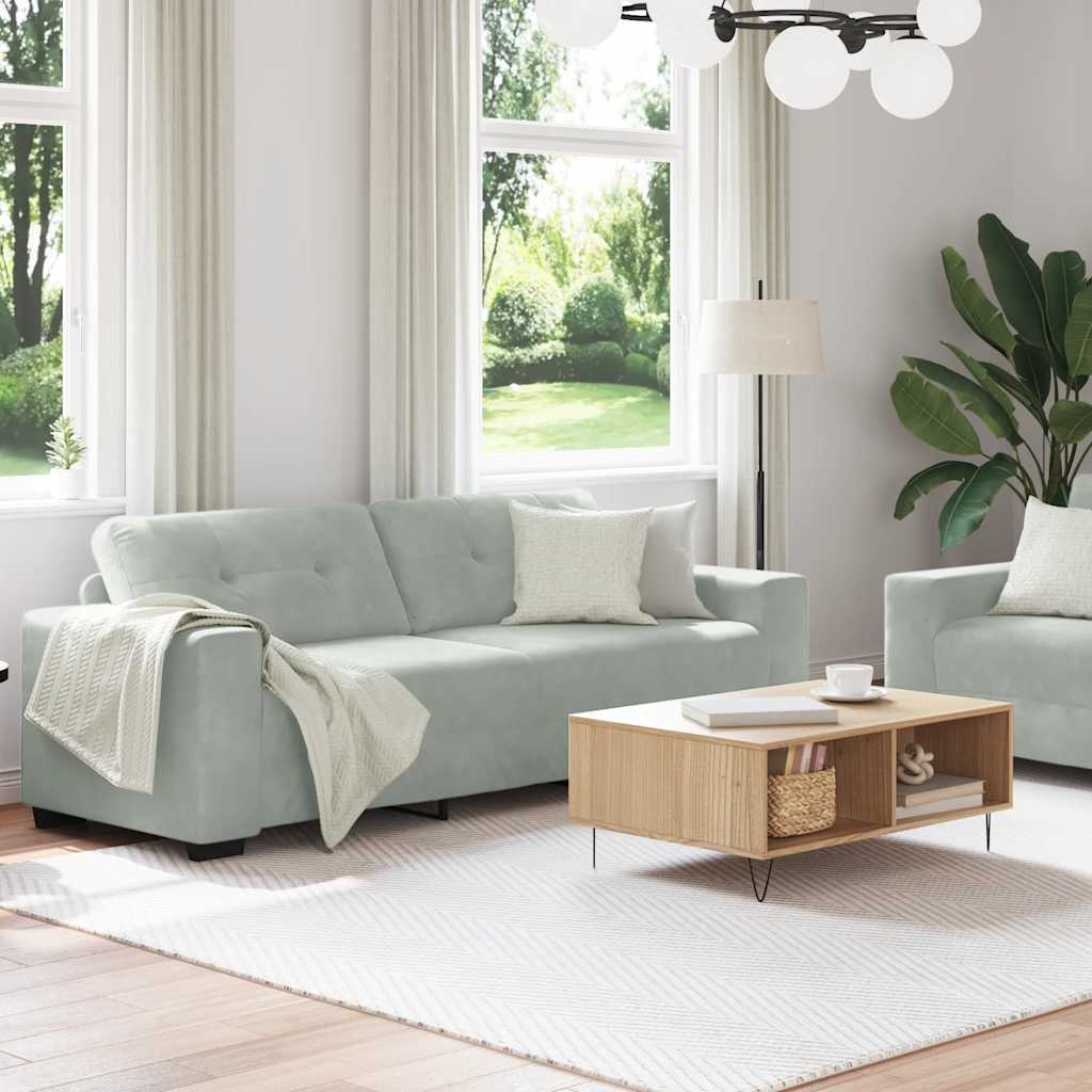 2-delige bankset met kussens lichtgrijs fluweel – afbeelding 3