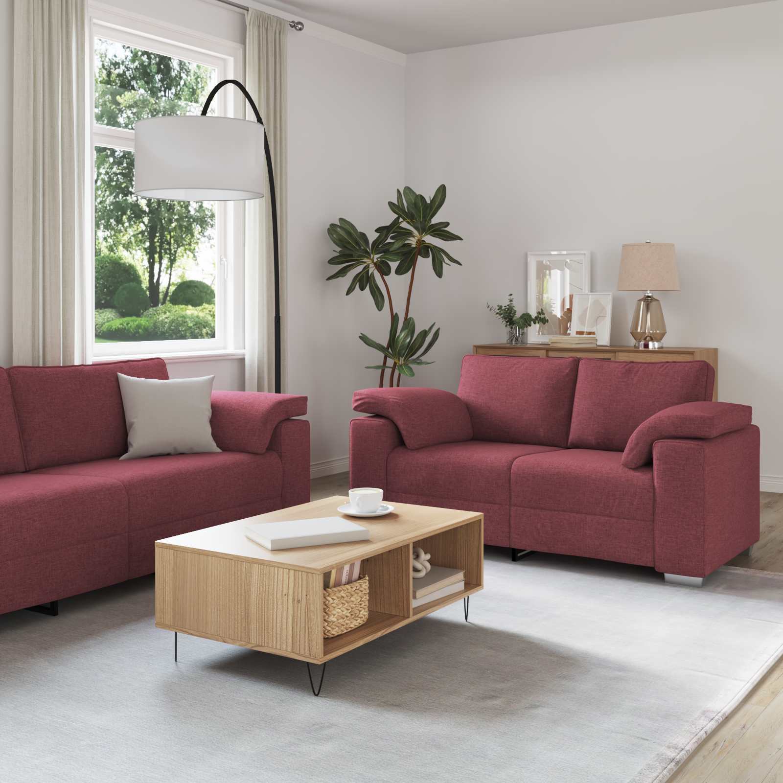 Bank 2 pcs Wijnrood 219 x 80 x 82 cm Stof – afbeelding 1