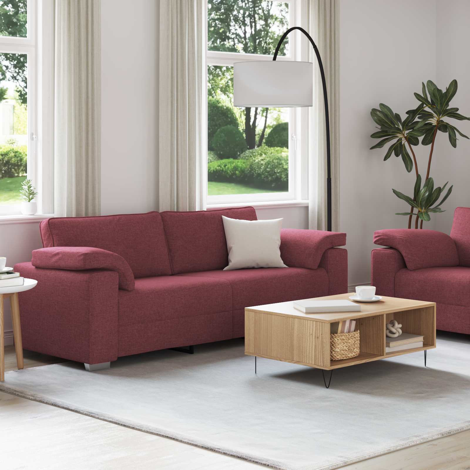 Bank 2 pcs Wijnrood 219 x 80 x 82 cm Stof – afbeelding 3