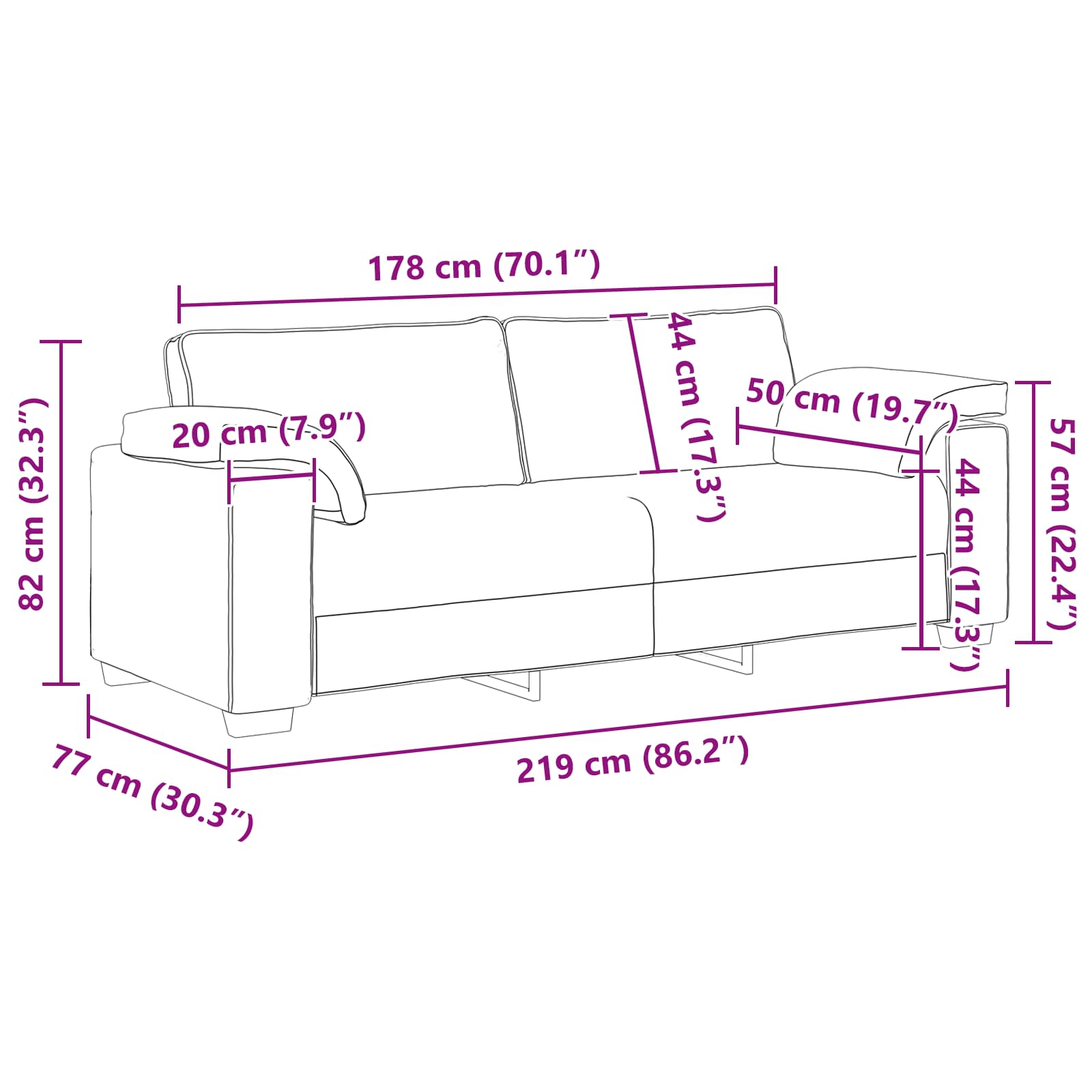Bank 2 pcs Bruin 219 x 80 x 82 cm Stof – afbeelding 11