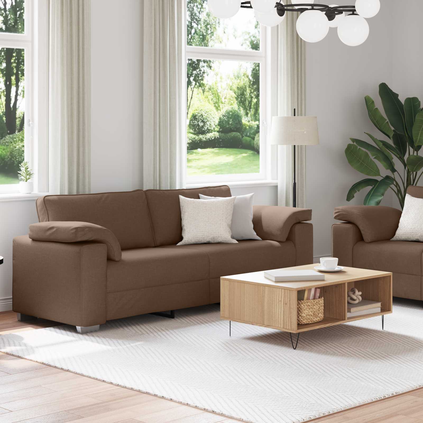 Bank 2 pcs Bruin 219 x 80 x 82 cm Stof – afbeelding 3