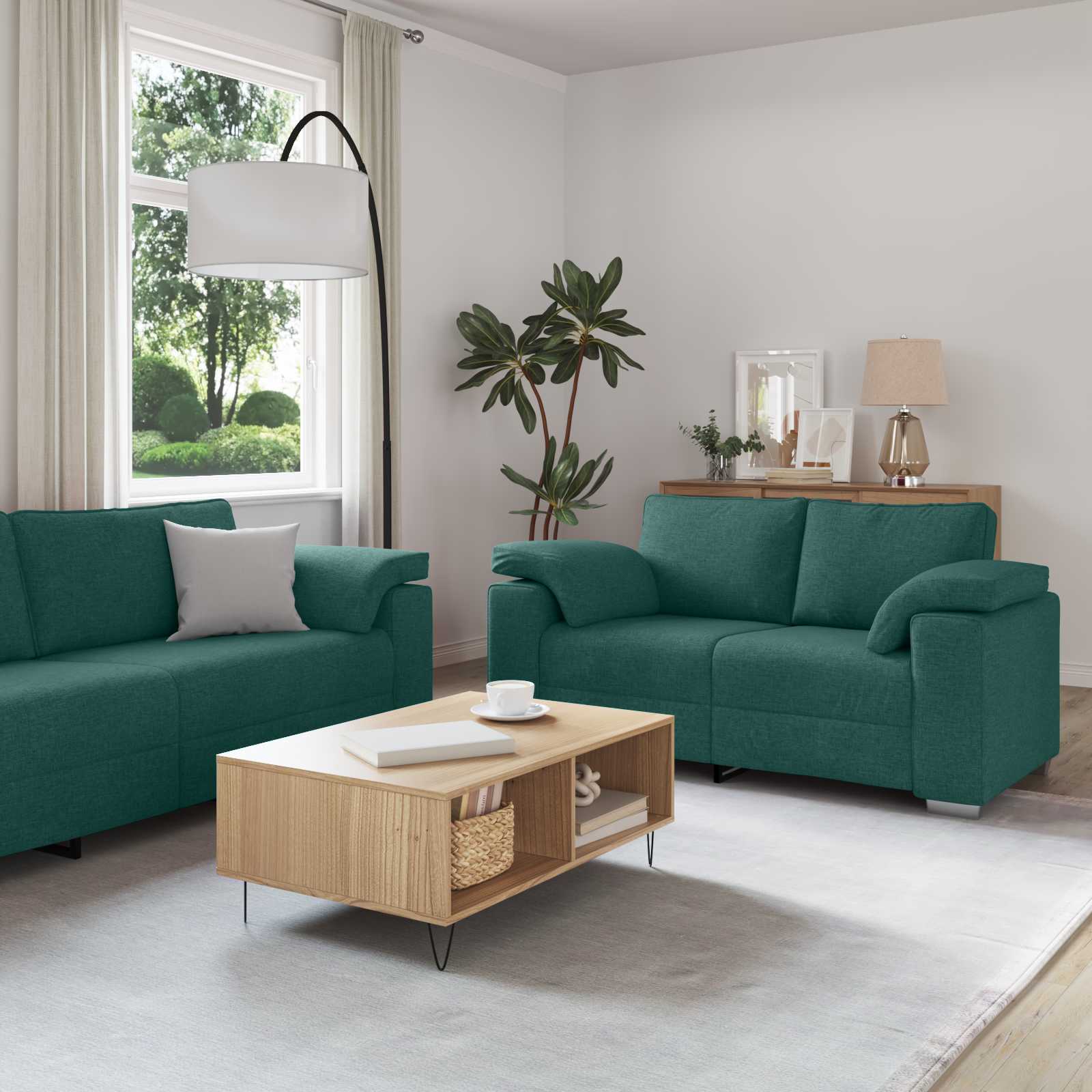 Bank 2 pcs Donkergroen 219 x 80 x 82 cm Stof
