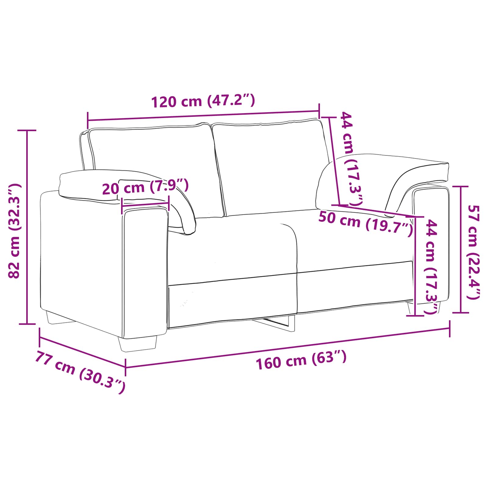 Bank 2 pcs Wolkengrijs 219 x 80 x 82 cm Stof – afbeelding 10