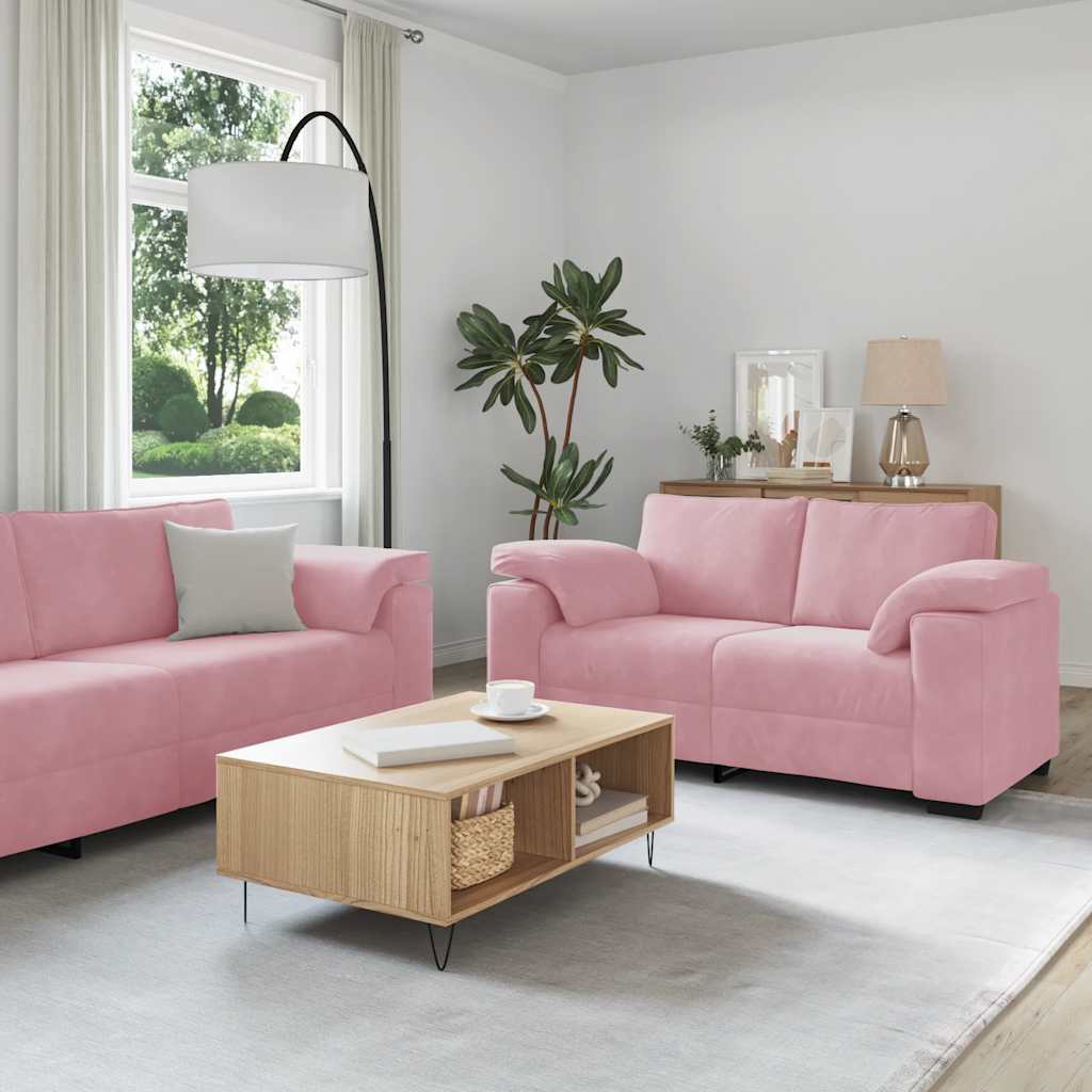 2-delige bankset met kussens roze fluweel – afbeelding 1