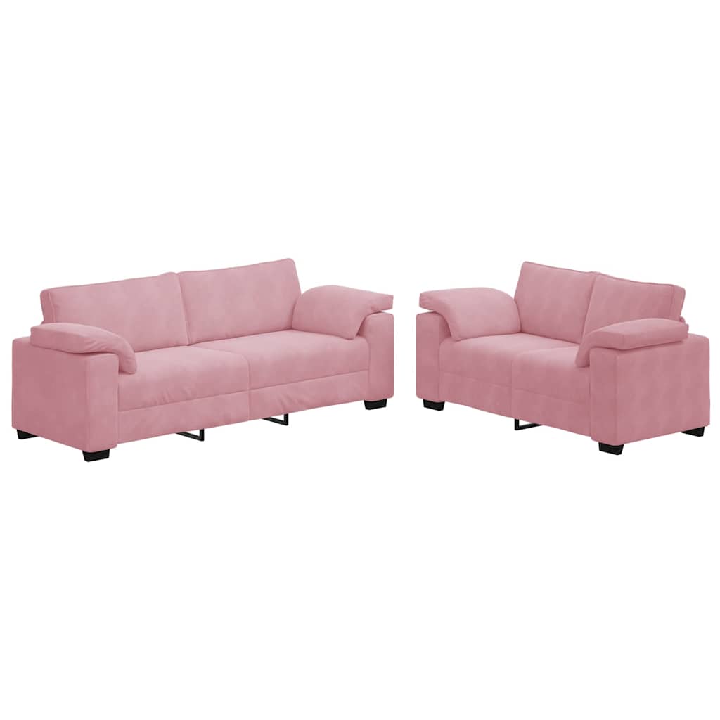 2-delige bankset met kussens roze fluweel – afbeelding 2