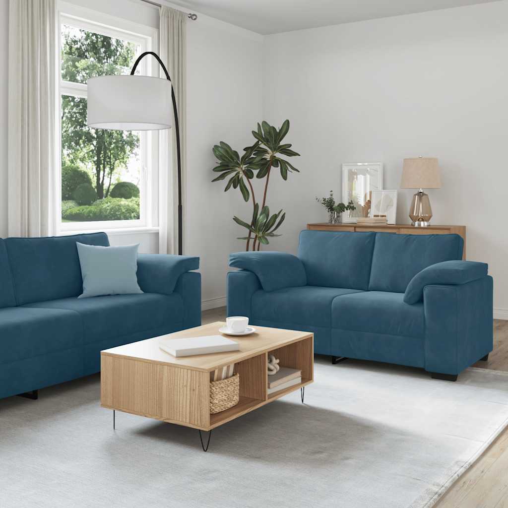 2-delige bankset met kussens, blauw fluweel – afbeelding 1