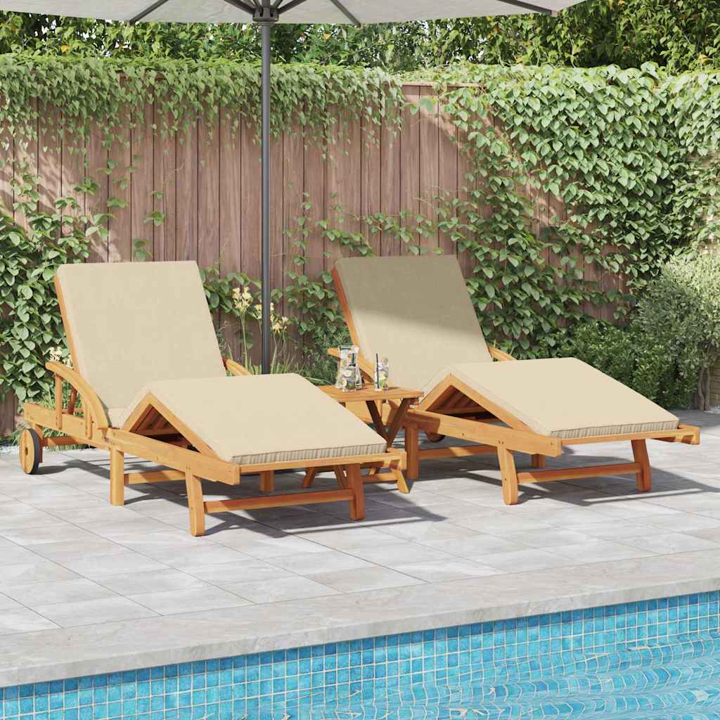 Ligstoel 2 pcs Beige 200 x 67 x 84 cm Massief Acaciahout