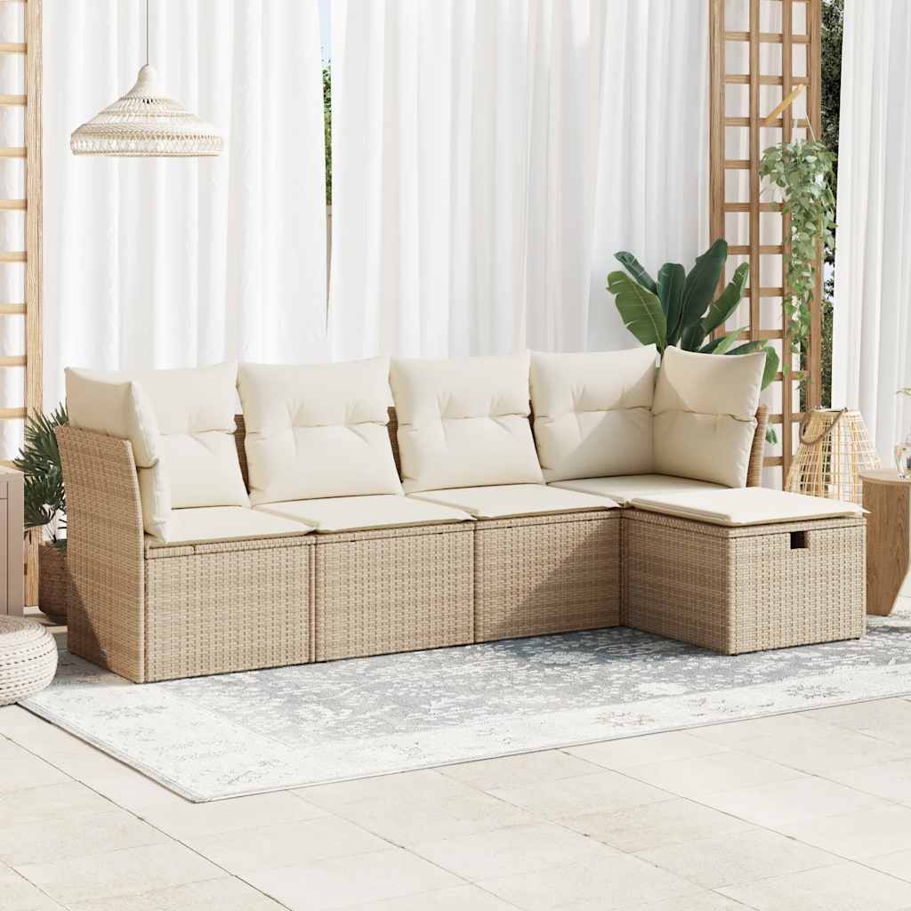5-delige Loungeset met kussens poly rattan beige – afbeelding 1