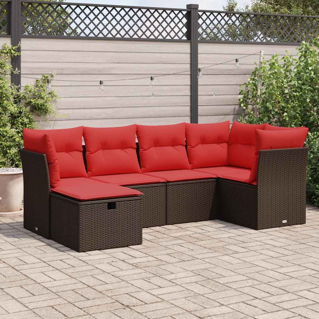 6-delige Loungeset met kussens poly rattan bruin – afbeelding 1