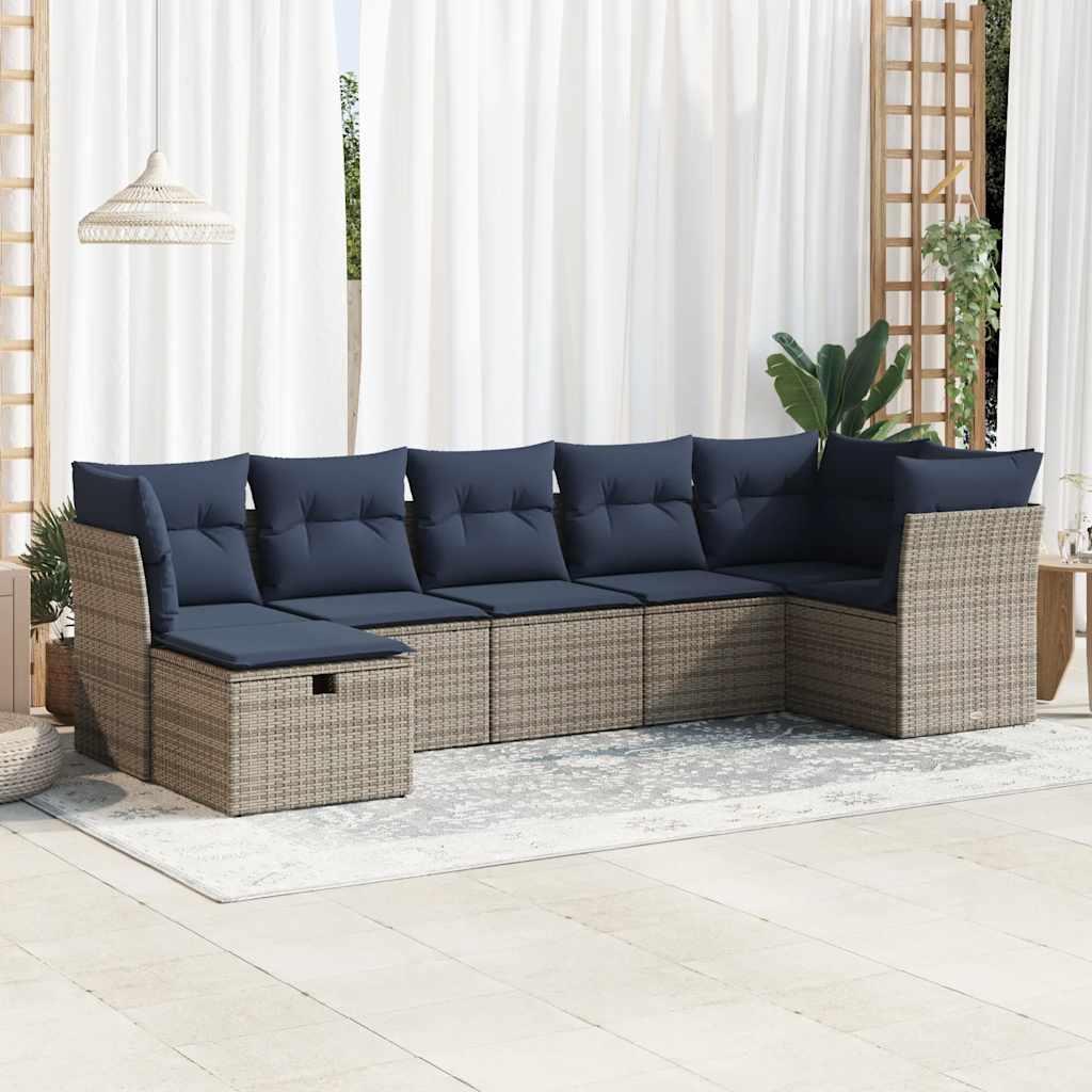 7-delige Loungeset met kussens poly rattan grijs – afbeelding 1