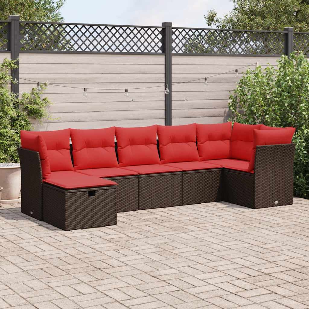 7-delige Loungeset met kussens poly rattan bruin – afbeelding 1