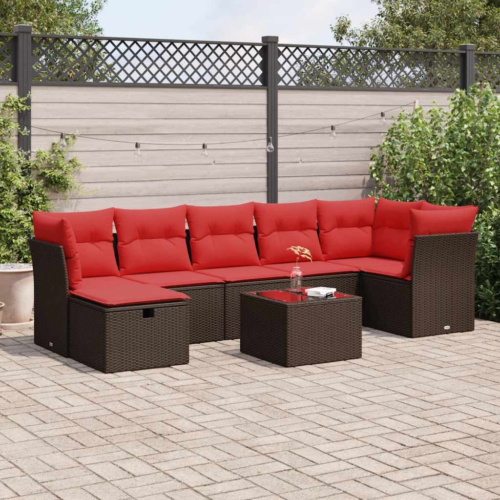 8-delige Loungeset met kussens poly rattan bruin – afbeelding 1