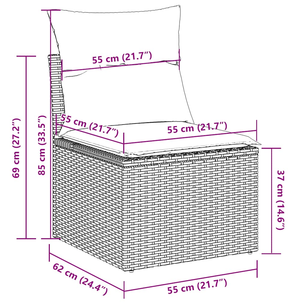 6-delige Loungeset met kussens poly rattan zwart – afbeelding 12