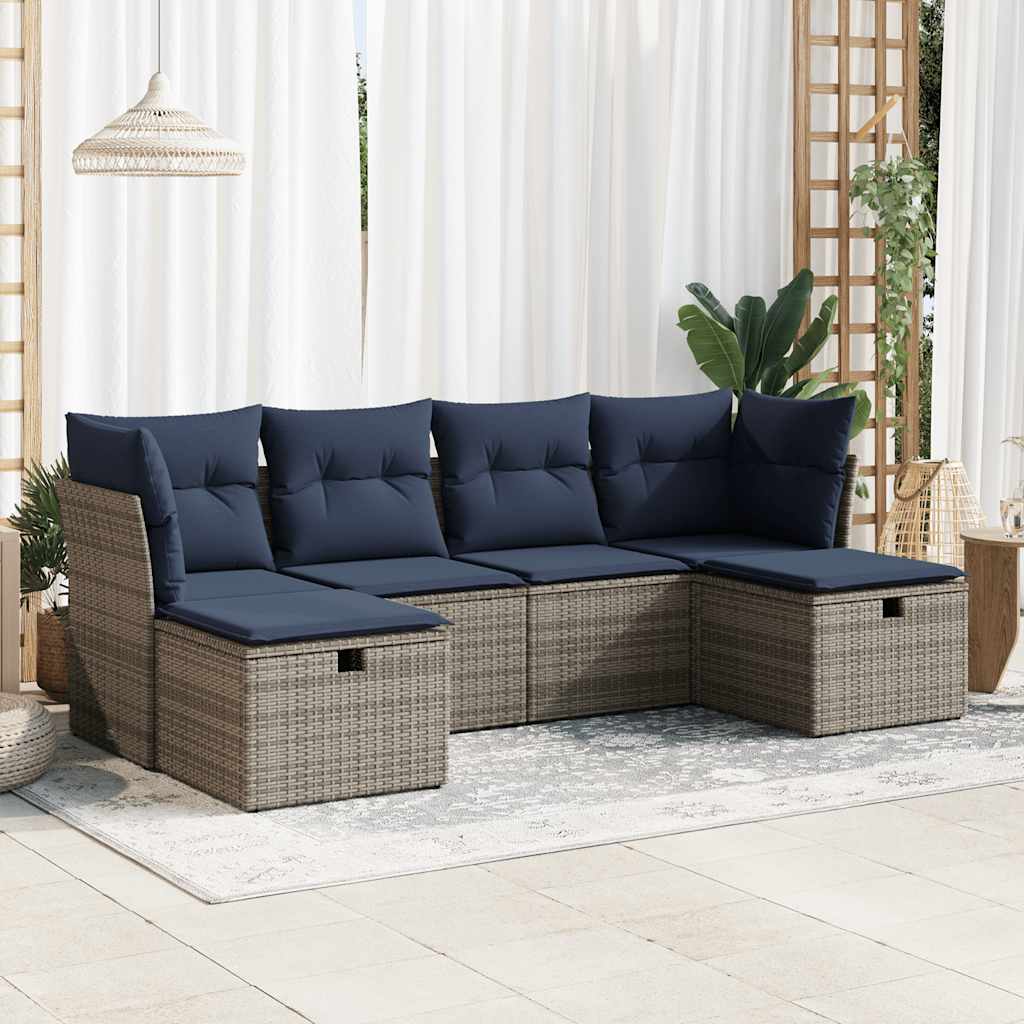 6-delige Loungeset met kussens poly rattan grijs – afbeelding 1