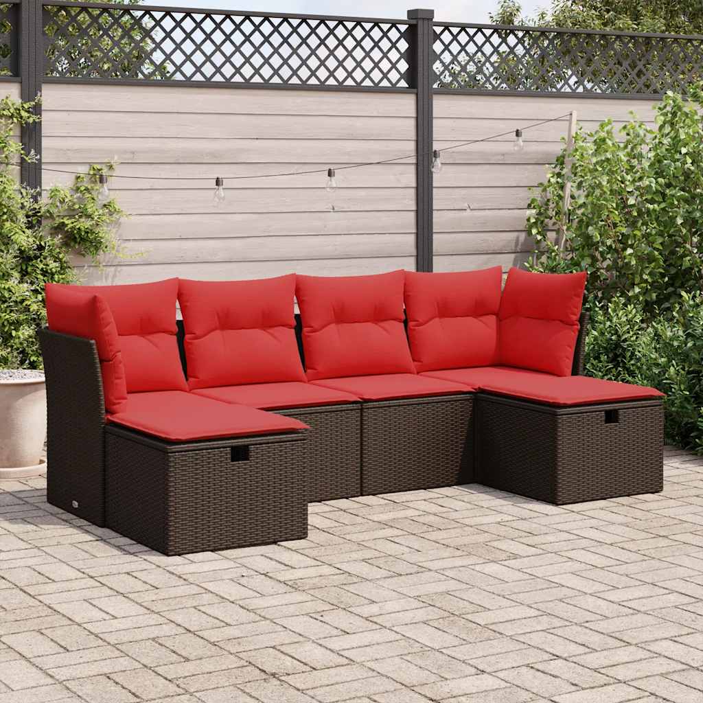 6-delige Loungeset met kussens poly rattan bruin – afbeelding 1