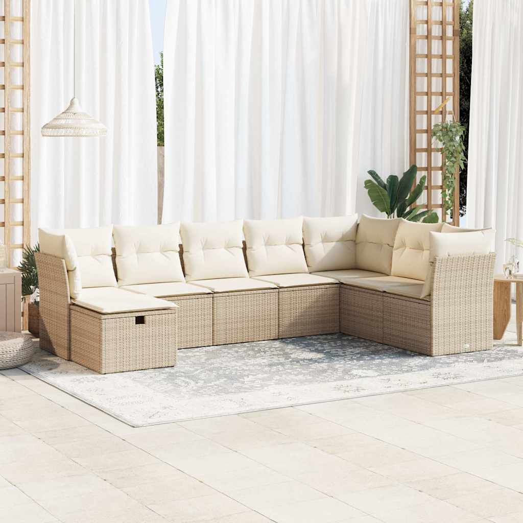 8-delige Loungeset met kussens poly rattan beige – afbeelding 1