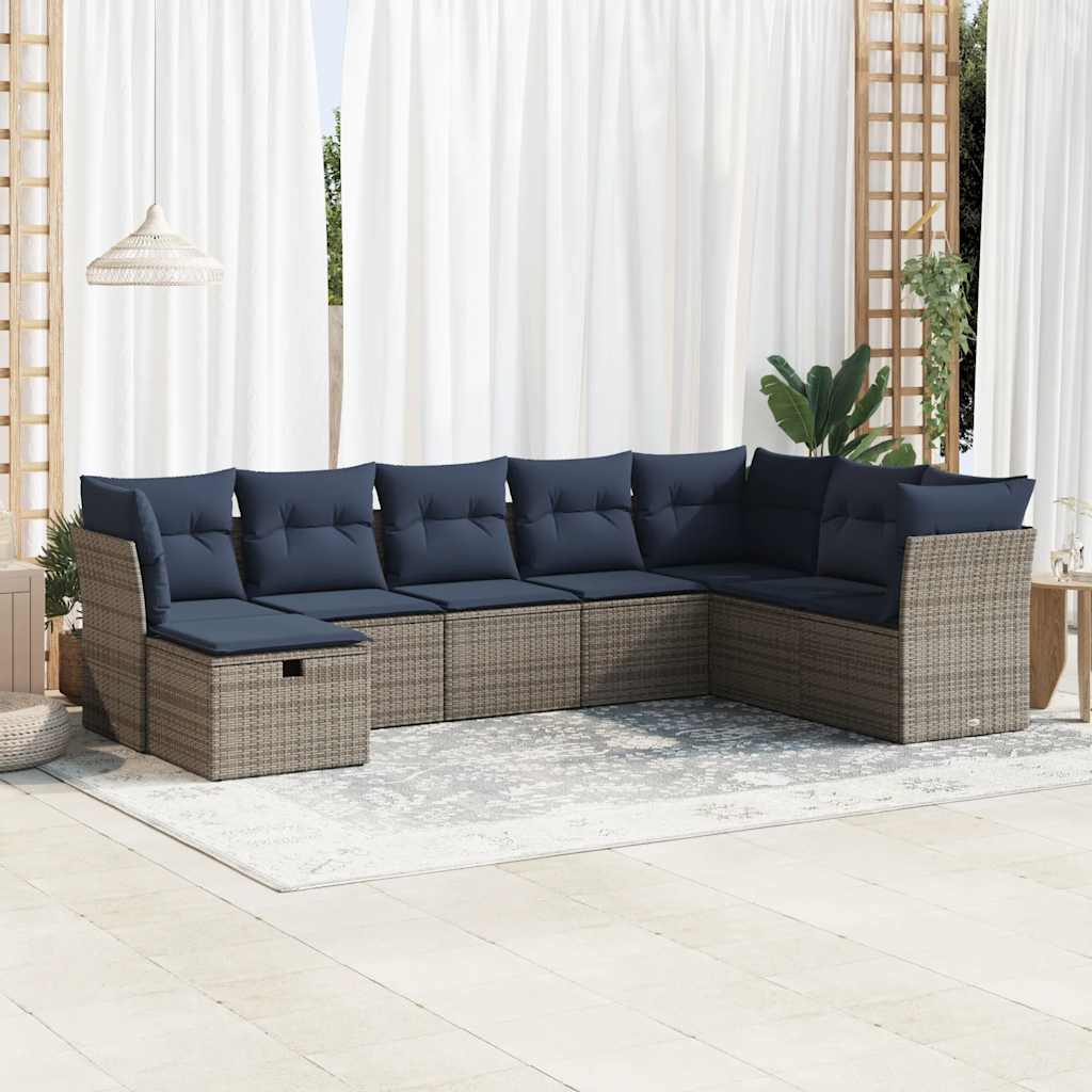 8-delige Loungeset met kussens poly rattan grijs – afbeelding 1
