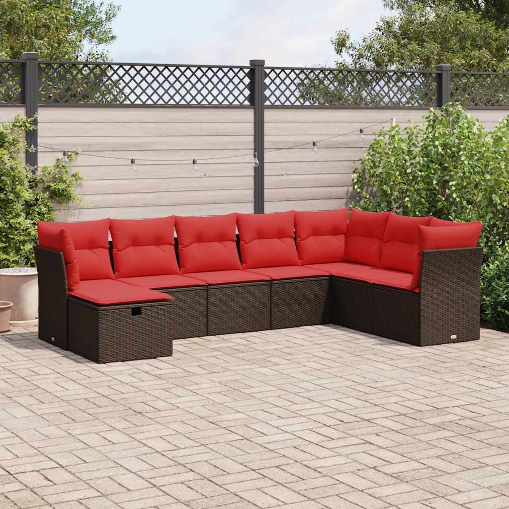 8-delige Loungeset met kussens poly rattan bruin – afbeelding 1