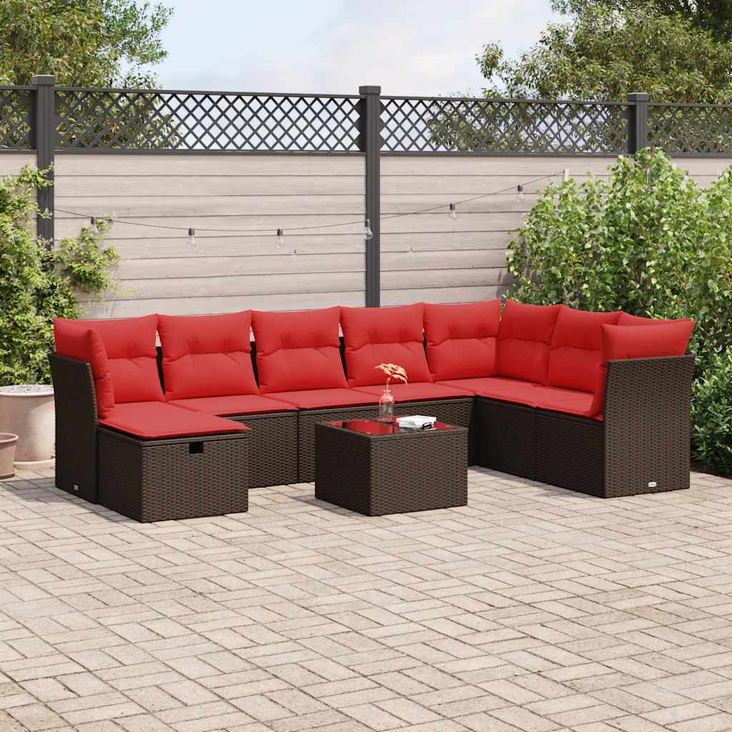 9-delige Loungeset met kussens poly rattan bruin – afbeelding 1