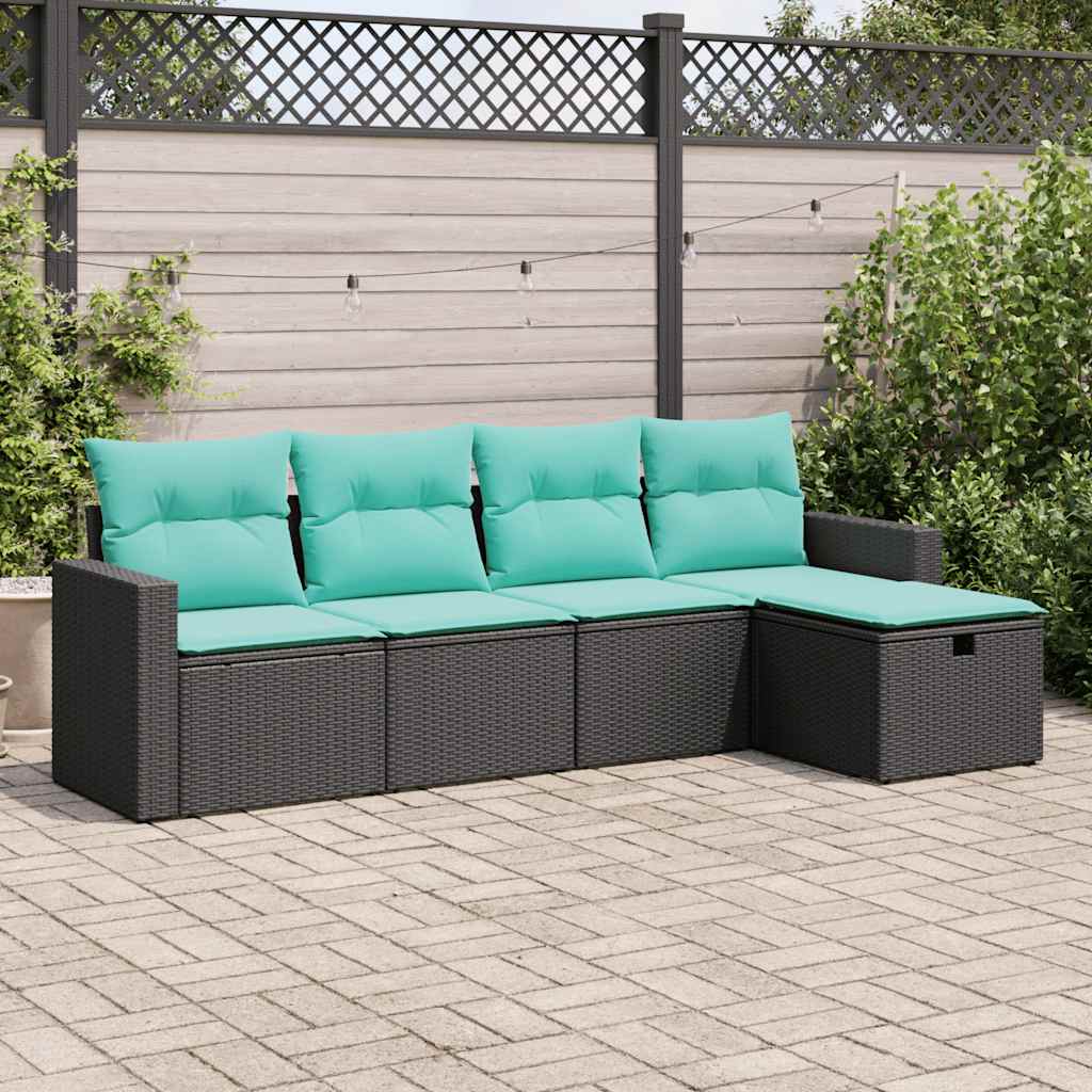 5-delige Loungeset met kussens poly rattan zwart – afbeelding 1