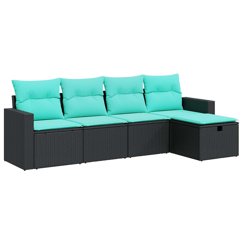 5-delige Loungeset met kussens poly rattan zwart – afbeelding 2