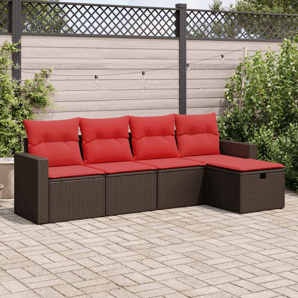 5-delige Loungeset met kussens poly rattan bruin – afbeelding 1