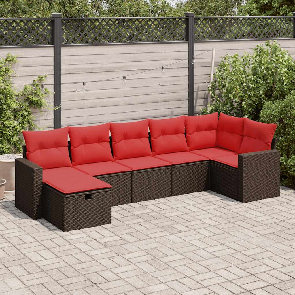 7-delige Loungeset met kussens poly rattan bruin – afbeelding 1