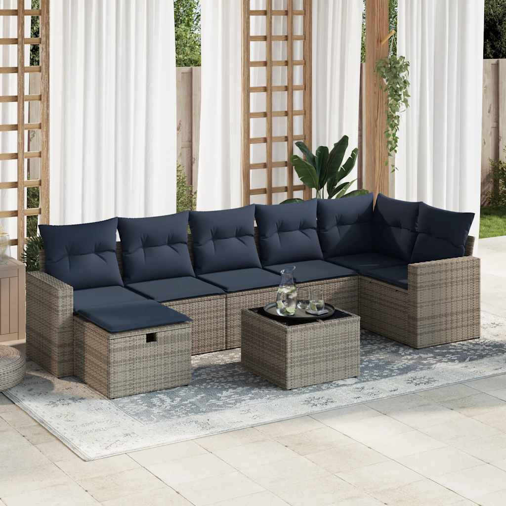 8-delige Loungeset met kussens poly rattan grijs – afbeelding 1