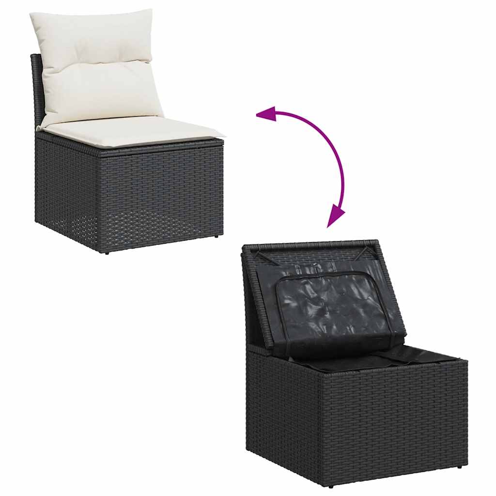 6-delige Loungeset met kussens poly rattan zwart – afbeelding 6