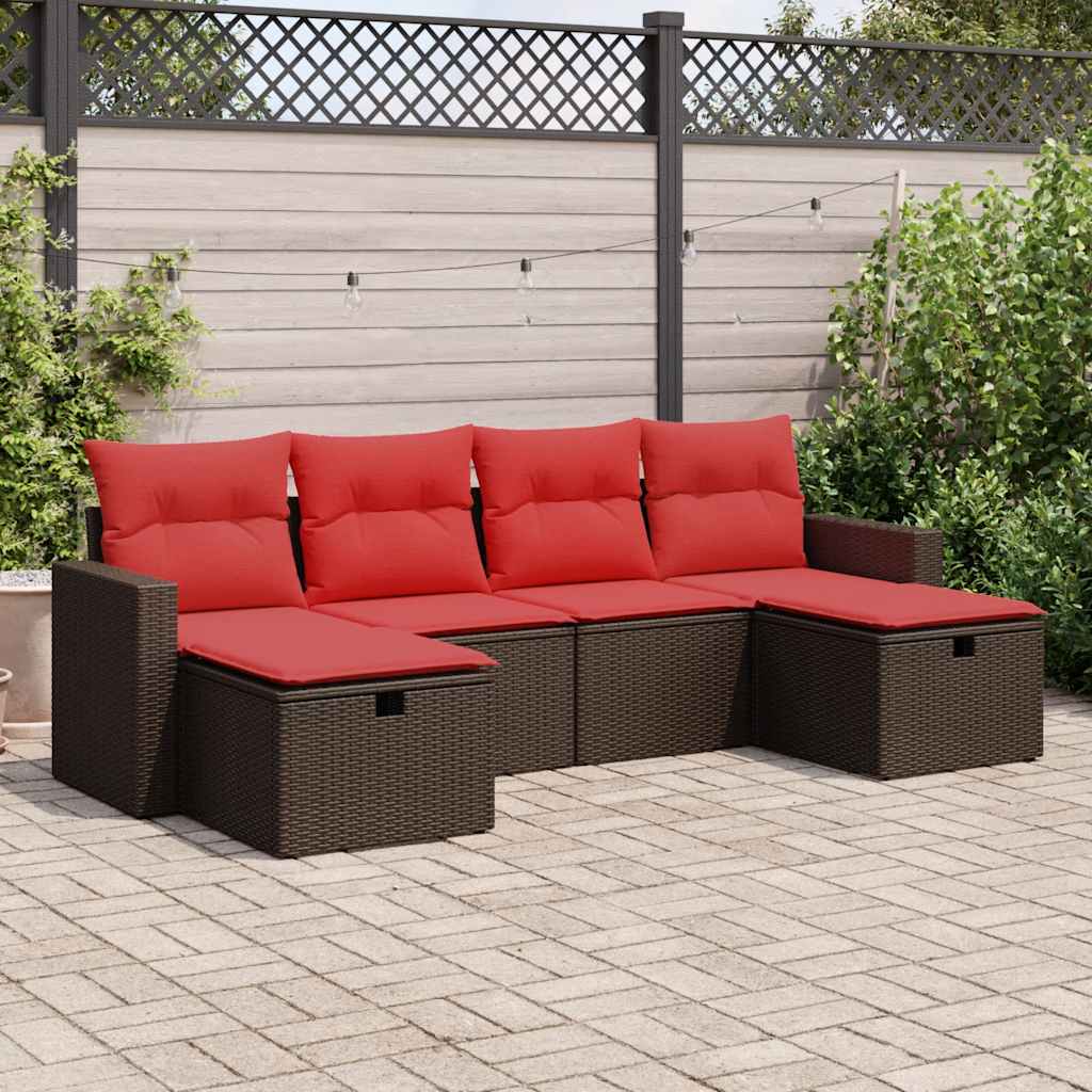 6-delige Loungeset met kussens poly rattan bruin – afbeelding 1